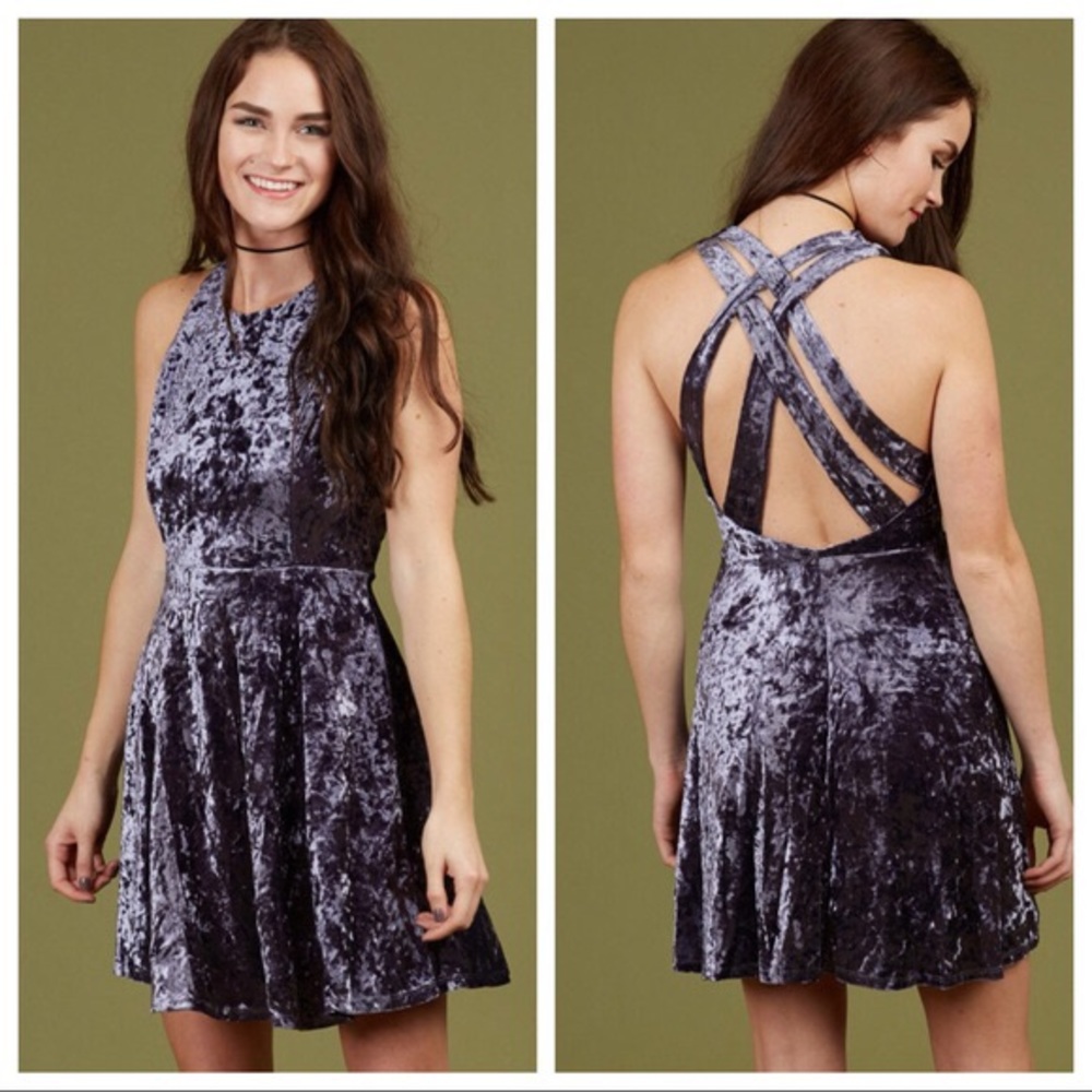 Altar’d State Plum Strappy Velvet Skater Dress